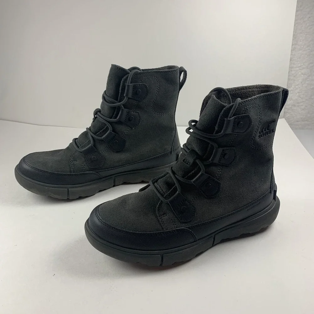 Sorel Explorer 1977211010 Boots Mens 8.5 Black Jet Suede Lace Up Waterproof 8060